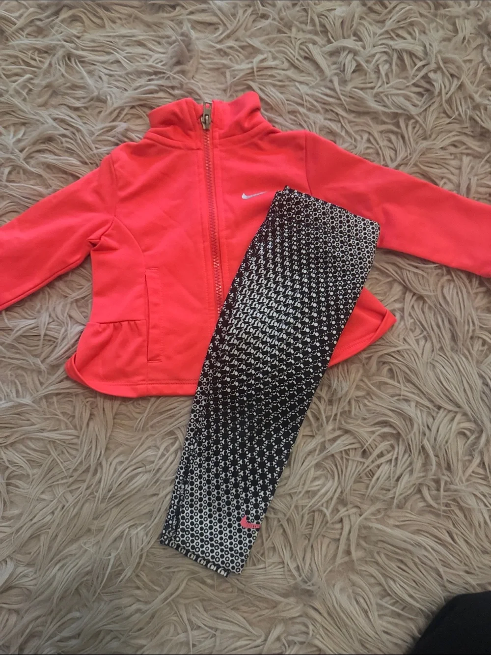 Nike Coral Zip Peplum Jacket with Black-White Gradient Leggings